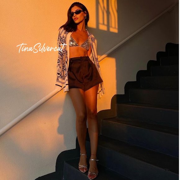 BLOGGER'S FAVE! Zara Sequin Appliqué Bikini Top Silver NWT - Picture 4 of 17